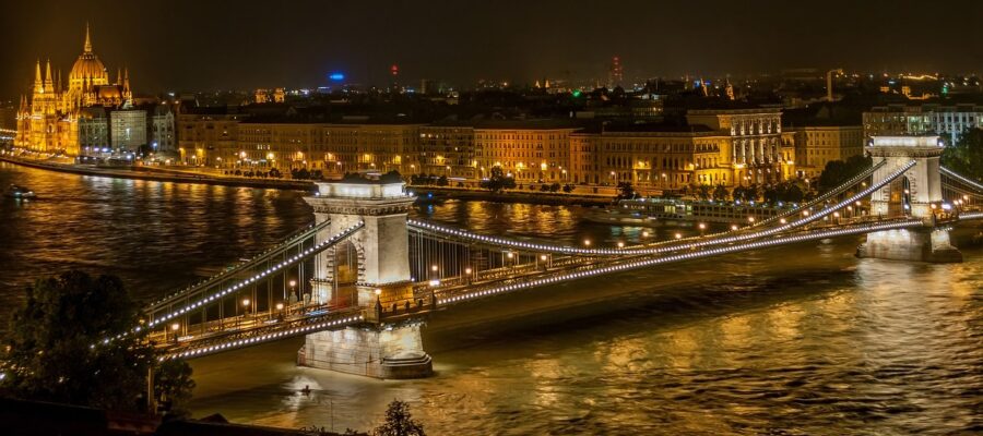 bridge, river, city